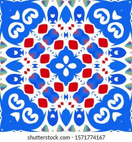 Mexican ornamental talavera ceramic. Vector seamless pattern arabesque. Hand drawn design. Red vintage backdrop for wallpaper, web background, towels, print, surface texture, pillows.