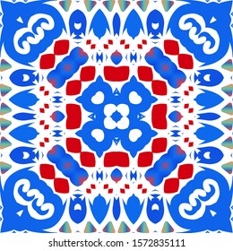 Mexican ornamental talavera ceramic. Vector seamless pattern arabesque. Hand drawn design. Red vintage backdrop for wallpaper, web background, towels, print, surface texture, pillows.