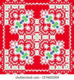 Mexican ornamental talavera ceramic. Vector seamless pattern arabesque. Hand drawn design. Red vintage backdrop for wallpaper, web background, towels, print, surface texture, pillows.