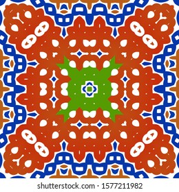 Mexican ornamental talavera ceramic. Vector seamless pattern trellis. Graphic design. Red vintage backdrop for wallpaper, web background, towels, print, surface texture, pillows.