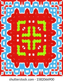 Mexican ornamental talavera ceramic. Vector seamless pattern trellis. Graphic design. Red vintage backdrop for wallpaper, web background, towels, print, surface texture, pillows.