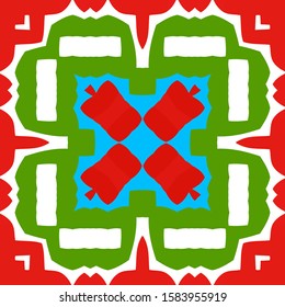 Mexican ornamental talavera ceramic. Vector seamless pattern trellis. Graphic design. Red vintage backdrop for wallpaper, web background, towels, print, surface texture, pillows.