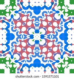 Mexican ornamental talavera ceramic. Vector seamless pattern trellis. Graphic design. Red vintage backdrop for wallpaper, web background, towels, print, surface texture, pillows.