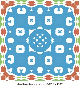 Mexican ornamental talavera ceramic. Vector seamless pattern trellis. Graphic design. Red vintage backdrop for wallpaper, web background, towels, print, surface texture, pillows.