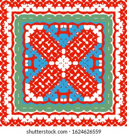 Mexican ornamental talavera ceramic. Vector seamless pattern arabesque. Hand drawn design. Red vintage backdrop for wallpaper, web background, towels, print, surface texture, pillows.