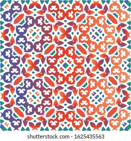 Mexican ornamental talavera ceramic. Vector seamless pattern concept. Creative design. Red vintage backdrop for wallpaper, web background, towels, print, surface texture, pillows.