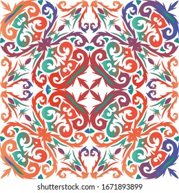 Cerámica de talavera ornamental mexicana. Plantilla de patrón transparente para vectores. El diseño del cuarto de baño. Fondo rojo vintage para papel pintado, fondo web, toallas, impresión, textura superficial, almohadas.