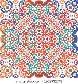 Mexikanische Ziertalavera-Keramik. Vektorillustration nahtlose Mustercollage. Originelles Design. Rote Vintage-Hintergrund für Tapeten, Web-Hintergrund, Handtücher, Druck, Oberflächenstruktur, Kissen.