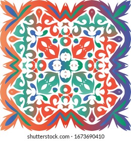 Mexican ornamental talavera ceramic. Vector seamless pattern arabesque. Stylish design. Red vintage backdrop for wallpaper, web background, towels, print, surface texture, pillows.