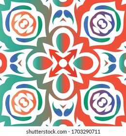 Mexican ornamental talavera ceramic. Vector seamless pattern illustration. Bathroom design. Red vintage backdrop for wallpaper, web background, towels, print, surface texture, pillows.