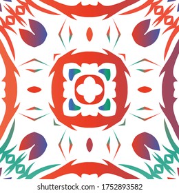 Mexican ornamental talavera ceramic. Vector seamless pattern illustration. Creative design. Red vintage backdrop for wallpaper, web background, towels, print, surface texture, pillows.