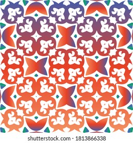 Mexican ornamental talavera ceramic. Vector seamless pattern frame. Graphic design. Red vintage backdrop for wallpaper, web background, towels, print, surface texture, pillows.