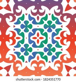Mexican ornamental talavera ceramic. Vector seamless pattern flyer. Creative design. Red vintage backdrop for wallpaper, web background, towels, print, surface texture, pillows.