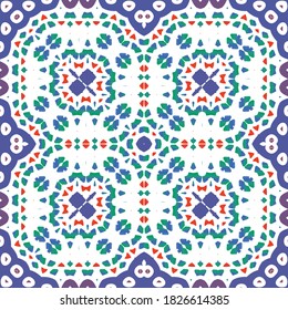 Mexican ornamental talavera ceramic. Vector seamless pattern trellis. Graphic design. Red vintage backdrop for wallpaper, web background, towels, print, surface texture, pillows.