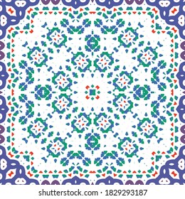 Mexican ornamental talavera ceramic. Vector seamless pattern trellis. Graphic design. Red vintage backdrop for wallpaper, web background, towels, print, surface texture, pillows.