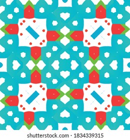 Mexican ornamental talavera ceramic. Vector seamless pattern collage. Hand drawn design. Red vintage backdrop for wallpaper, web background, towels, print, surface texture, pillows.