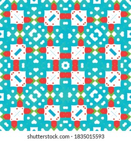 Mexican ornamental talavera ceramic. Vector seamless pattern collage. Hand drawn design. Red vintage backdrop for wallpaper, web background, towels, print, surface texture, pillows.