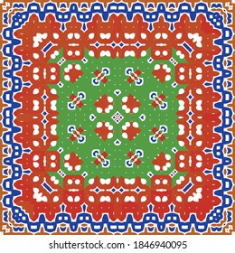 Mexican ornamental talavera ceramic. Vector seamless pattern trellis. Graphic design. Red vintage backdrop for wallpaper, web background, towels, print, surface texture, pillows.