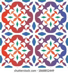 Mexican ornamental talavera ceramic. Vector seamless pattern texture. Geometric design. Red vintage backdrop for wallpaper, web background, towels, print, surface texture, pillows.