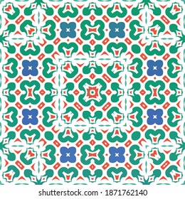Mexican ornamental talavera ceramic. Vector seamless pattern watercolor. Geometric design. Red vintage backdrop for wallpaper, web background, towels, print, surface texture, pillows.