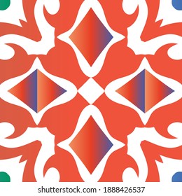 Cerámica de talavera ornamental mexicana. Patrón de vectores sin fisuras arabesco. Diseño moderno. Fondo rojo vintage para papel pintado, fondo web, toallas, impresión, textura superficial, almohadas.