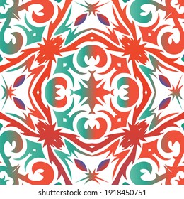 Mexican ornamental talavera ceramic. Vector seamless pattern frame. Geometric design. Red vintage backdrop for wallpaper, web background, towels, print, surface texture, pillows.