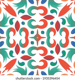 Mexican ornamental talavera ceramic. Vector seamless pattern texture. Universal design. Red vintage backdrop for wallpaper, web background, towels, print, surface texture, pillows.