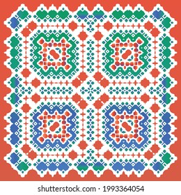 Mexican ornamental talavera ceramic. Vector seamless pattern arabesque. Universal design. Red vintage backdrop for wallpaper, web background, towels, print, surface texture, pillows.