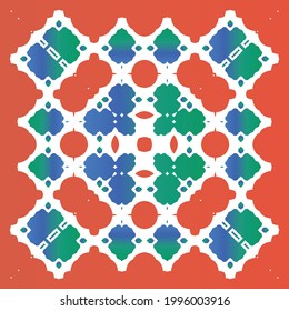 Mexican ornamental talavera ceramic. Vector seamless pattern arabesque. Universal design. Red vintage backdrop for wallpaper, web background, towels, print, surface texture, pillows.