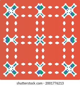 Mexican ornamental talavera ceramic. Vector seamless pattern arabesque. Universal design. Red vintage backdrop for wallpaper, web background, towels, print, surface texture, pillows.