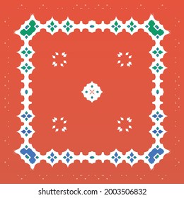Mexican ornamental talavera ceramic. Vector seamless pattern arabesque. Universal design. Red vintage backdrop for wallpaper, web background, towels, print, surface texture, pillows.