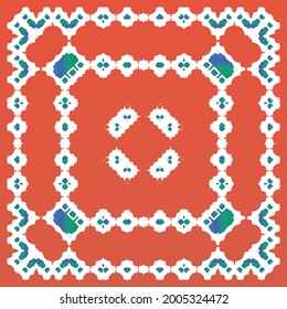 Mexikanische Ziertalavera-Keramik. Vektor nahtlose Muster arabesque. Universelles Design. Rote Vintage-Hintergrund für Tapeten, Web-Hintergrund, Handtücher, Druck, Oberflächenstruktur, Kissen.