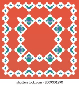 Cerámica de talavera ornamental mexicana. Patrón de vectores sin fisuras arabesco. Diseño universal. Fondo rojo vintage para papel pintado, fondo web, toallas, impresión, textura superficial, almohadas.