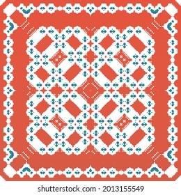 Mexican ornamental talavera ceramic. Vector seamless pattern arabesque. Universal design. Red vintage backdrop for wallpaper, web background, towels, print, surface texture, pillows.