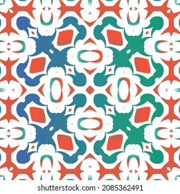 Mexican ornamental talavera ceramic. Vector seamless pattern poster. Stylish design. Red vintage backdrop for wallpaper, web background, towels, print, surface texture, pillows.