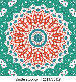 Mexican ornamental talavera ceramic. Vector seamless pattern frame. Bathroom design. Red vintage backdrop for wallpaper, web background, towels, print, surface texture, pillows.