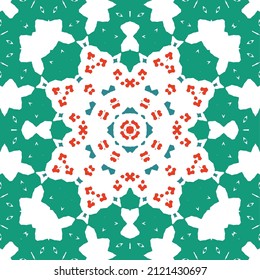 Mexican ornamental talavera ceramic. Vector seamless pattern frame. Bathroom design. Red vintage backdrop for wallpaper, web background, towels, print, surface texture, pillows.