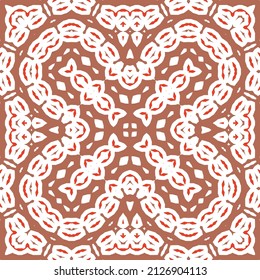 Mexican ornamental talavera ceramic. Vector seamless pattern frame. Bathroom design. Red vintage backdrop for wallpaper, web background, towels, print, surface texture, pillows.