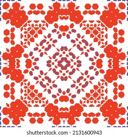 Cerámica de talavera ornamental mexicana. Marco de patrón sin fisuras del vector. El diseño del cuarto de baño. Fondo rojo vintage para papel pintado, fondo web, toallas, impresión, textura superficial, almohadas.