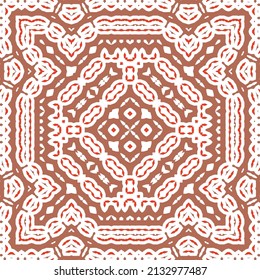 Mexican ornamental talavera ceramic. Vector seamless pattern frame. Bathroom design. Red vintage backdrop for wallpaper, web background, towels, print, surface texture, pillows.