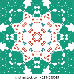 Mexican ornamental talavera ceramic. Vector seamless pattern frame. Bathroom design. Red vintage backdrop for wallpaper, web background, towels, print, surface texture, pillows.