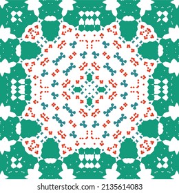 Mexican ornamental talavera ceramic. Vector seamless pattern frame. Bathroom design. Red vintage backdrop for wallpaper, web background, towels, print, surface texture, pillows.