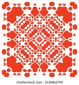 Mexican ornamental talavera ceramic. Vector seamless pattern frame. Bathroom design. Red vintage backdrop for wallpaper, web background, towels, print, surface texture, pillows.