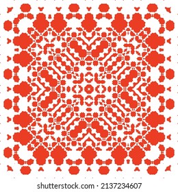 Mexican ornamental talavera ceramic. Vector seamless pattern frame. Bathroom design. Red vintage backdrop for wallpaper, web background, towels, print, surface texture, pillows.