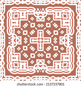 Cerámica de talavera ornamental mexicana. Marco de patrón sin fisuras del vector. El diseño del cuarto de baño. Fondo rojo vintage para papel pintado, fondo web, toallas, impresión, textura superficial, almohadas.