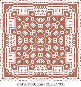 Mexican ornamental talavera ceramic. Vector seamless pattern frame. Bathroom design. Red vintage backdrop for wallpaper, web background, towels, print, surface texture, pillows.