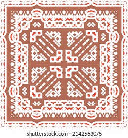 Mexican ornamental talavera ceramic. Vector seamless pattern frame. Bathroom design. Red vintage backdrop for wallpaper, web background, towels, print, surface texture, pillows.