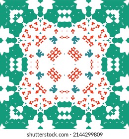 Mexican ornamental talavera ceramic. Vector seamless pattern frame. Bathroom design. Red vintage backdrop for wallpaper, web background, towels, print, surface texture, pillows.