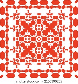 Mexican ornamental talavera ceramic. Vector seamless pattern frame. Bathroom design. Red vintage backdrop for wallpaper, web background, towels, print, surface texture, pillows.