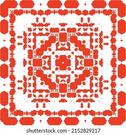 Mexican ornamental talavera ceramic. Vector seamless pattern frame. Bathroom design. Red vintage backdrop for wallpaper, web background, towels, print, surface texture, pillows.